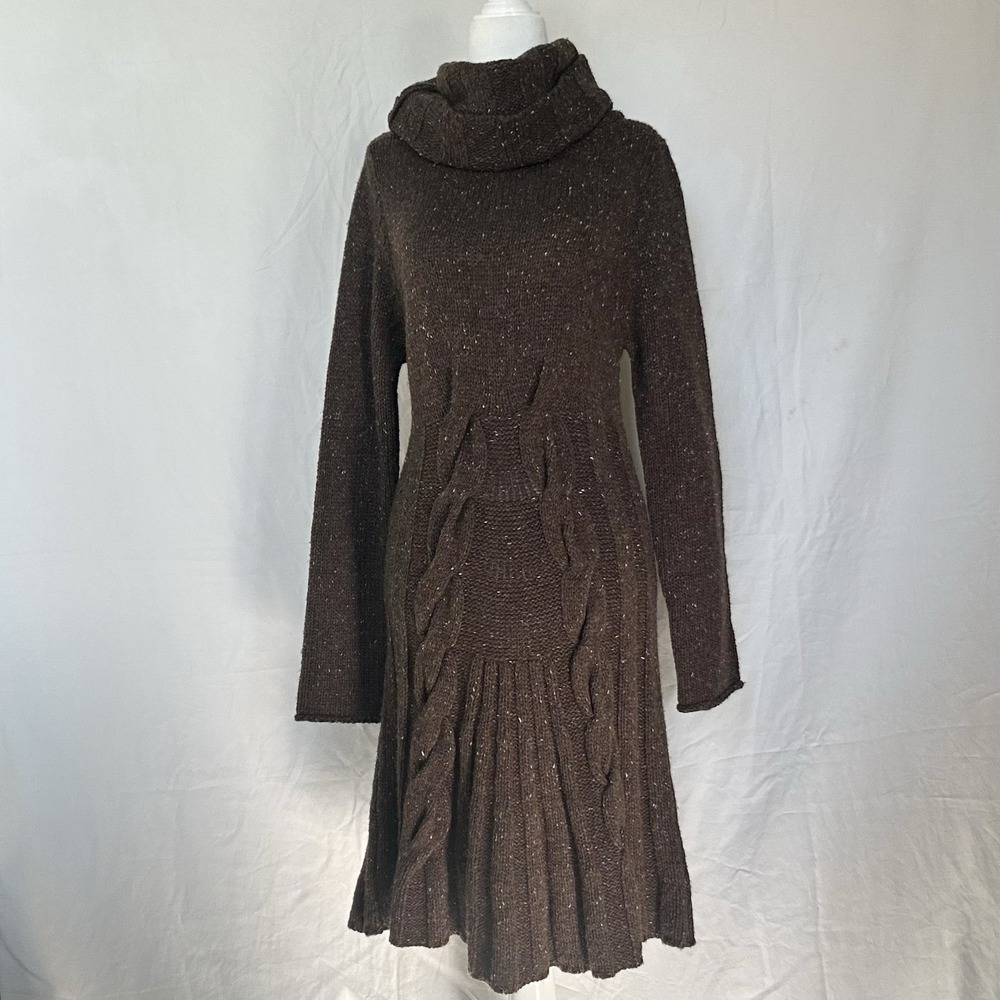 2000s Max Studio Cable Knit Dress Brown Wool Blend Speckled Y2K 90s Whimsigoth